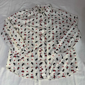 Blair White Long Sleeve Top Scottie Dogs Valentine Heart Casual Size Medium